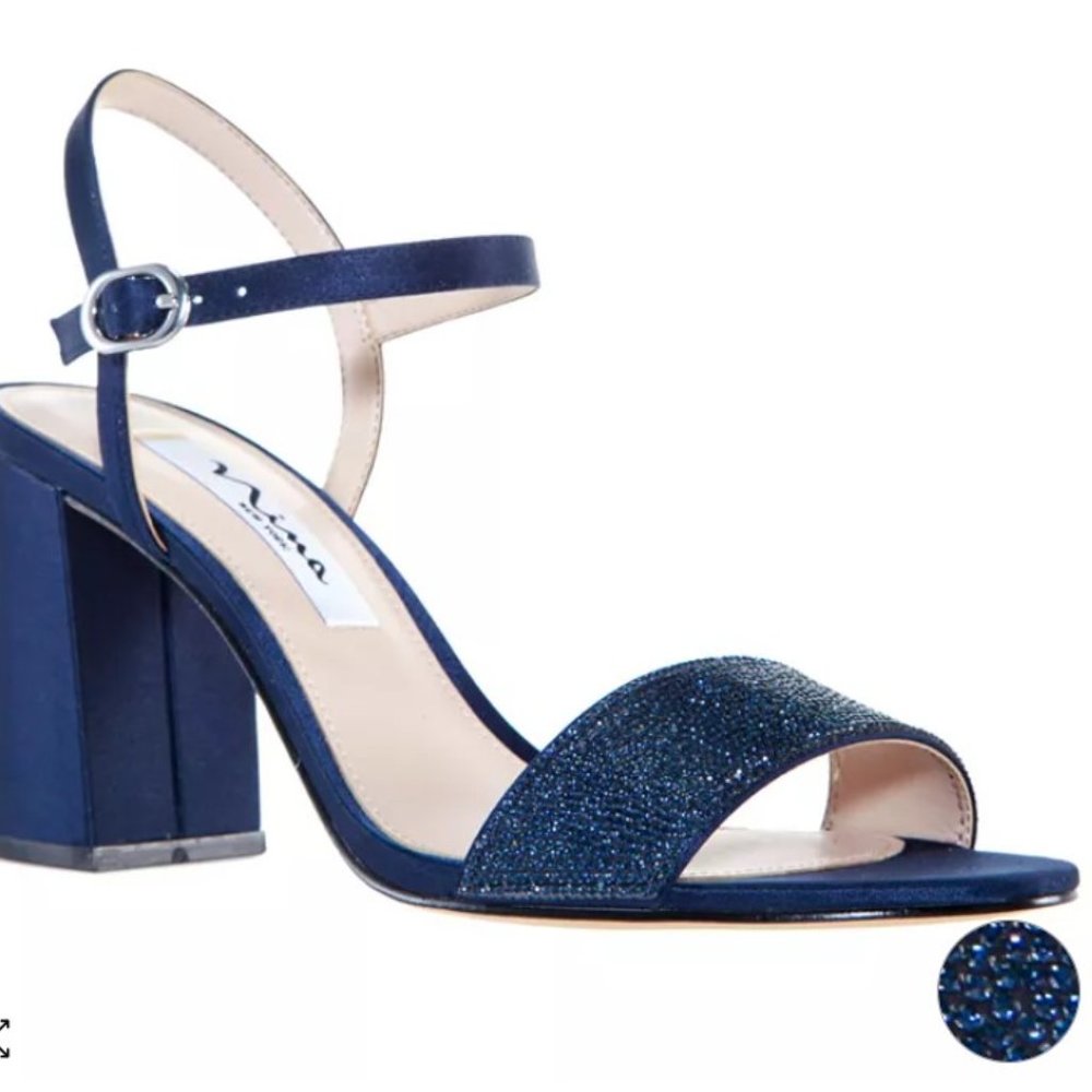 NINA Women's Haven Block Heel Evening Sandals Navy size 9.5M